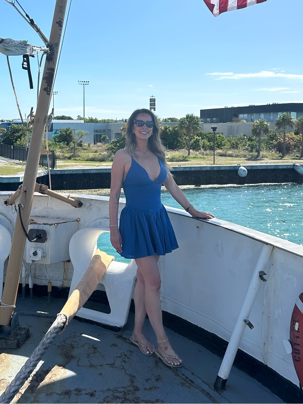 Blue Women's V-Neck Swim Dress